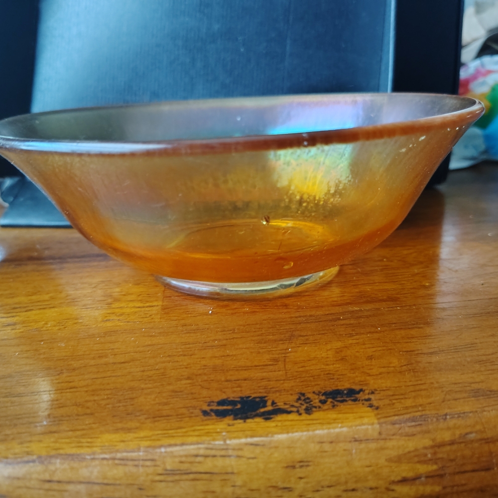 Iridescent Amber Glass Bowl